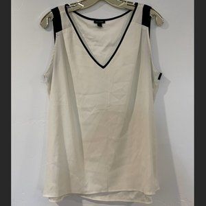 Ann Taylor Ivory and Black V-Neck Sleeveless Blouse